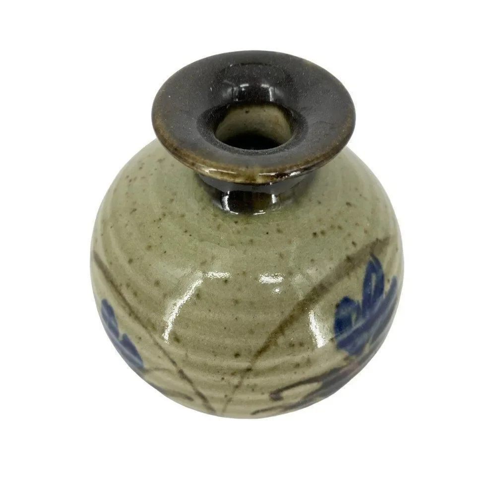 Stoneware Bud Vase Japanese Ribbed Jar Decor 5
